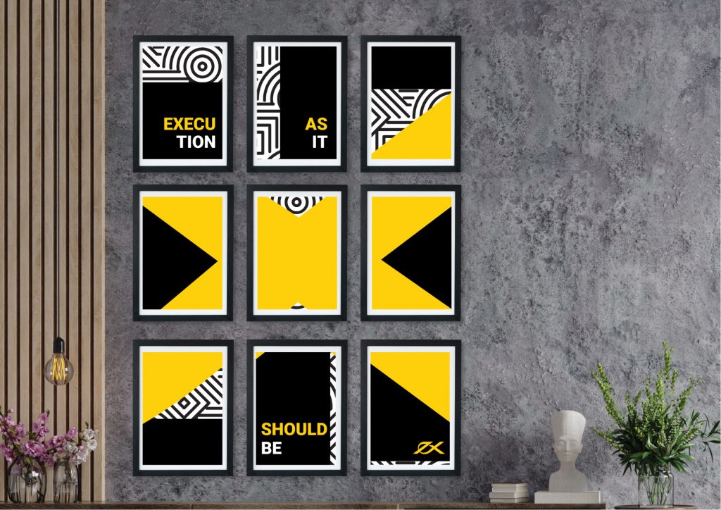 Exness Nairobi office reception area with custom African-inspired wall art and branding.